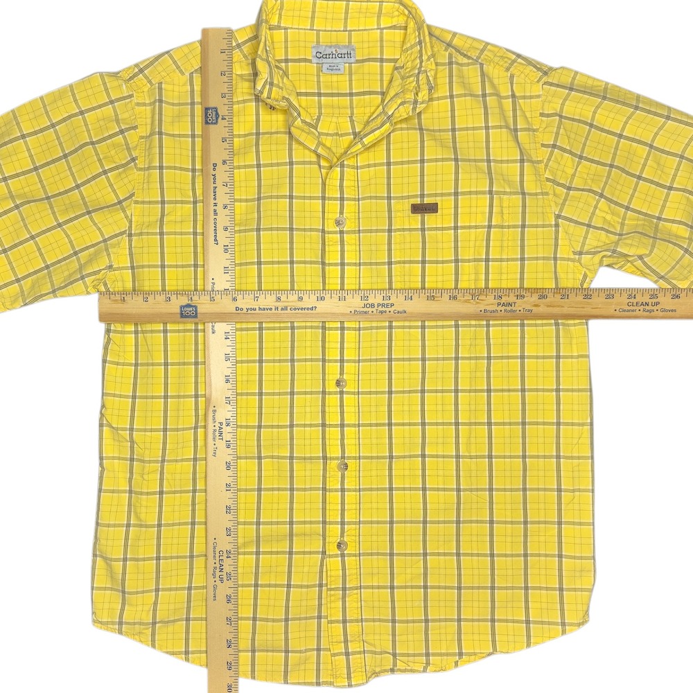 Carhartt Mens Medium Yellow Check Plaid Short Sleeve Casual Button Up Shirt S136 - Picture 5 of 7